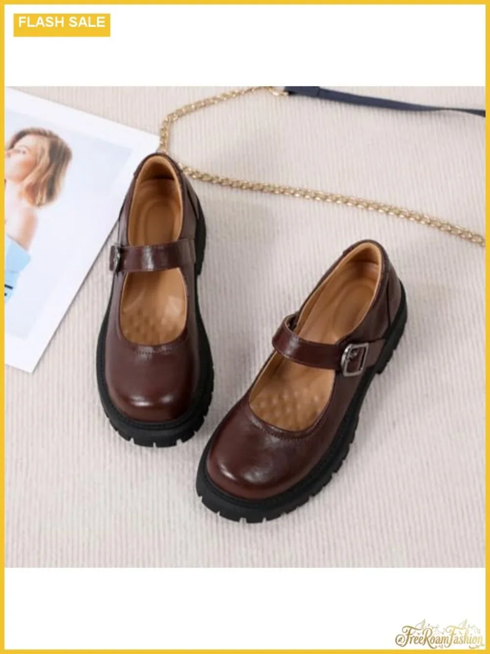 Women's Mary Jane Platform Oxford Flats Non-Slip Faux Leather
